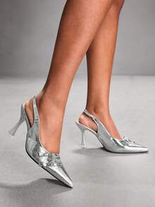 CUCCOO SZL Women's Fashion Sexy Commuter Silver Buckle Pointed Toe Pumps For Christmas - Silver - View 6