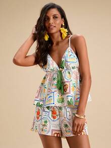 Travachic Tropical Print Casual Shorts, Summer Vacation Beach - Multicolor - View 5