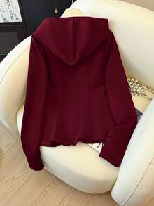 SHEIN Franclia Áo khoác nỉ nữ kiểu dáng thường ngày có khóa kéo và thắt eo, áo peplum mùa thu cho nữ, áo màu đỏ rượu vang cho nữ, áo kiểu thanh lịch cho nữ. - Đỏ - Xem 2