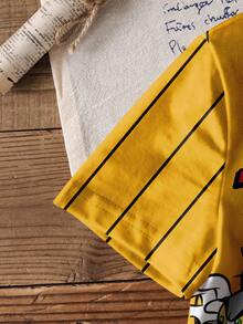 TOM & JERRY X SHEIN Young Boy Casual Colorblock Striped Cartoon Print Round Neck Short Sleeve T-Shirt, Summer - White - View 3