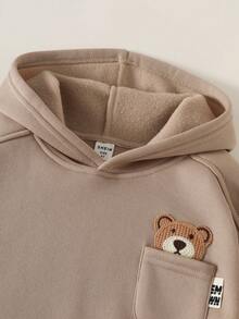 Maija Kids 两件套男童小熊图案针织连帽衫和裤子休闲套装 - 咖啡棕 - 查看 7