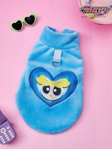 THE POWERPUFF GIRLS X PETSIN 1. 刺绣黄毛女孩宠物猫狗通用保暖舒适无袖外套蓝色带扣秋冬加厚绒毛外套 - 藍色 - 查看 2