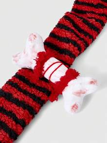 ROMWE Kawaii 1 pieza Bufanda cálida con diseño de cruz de hueso a rayas de estilo punk del milenio en negro y rojo, accesorio minimalista y de moda unisex adecuado para uso diario, escuela, citas, fiestas, compras, etc. - Negro rojo - Ver 2