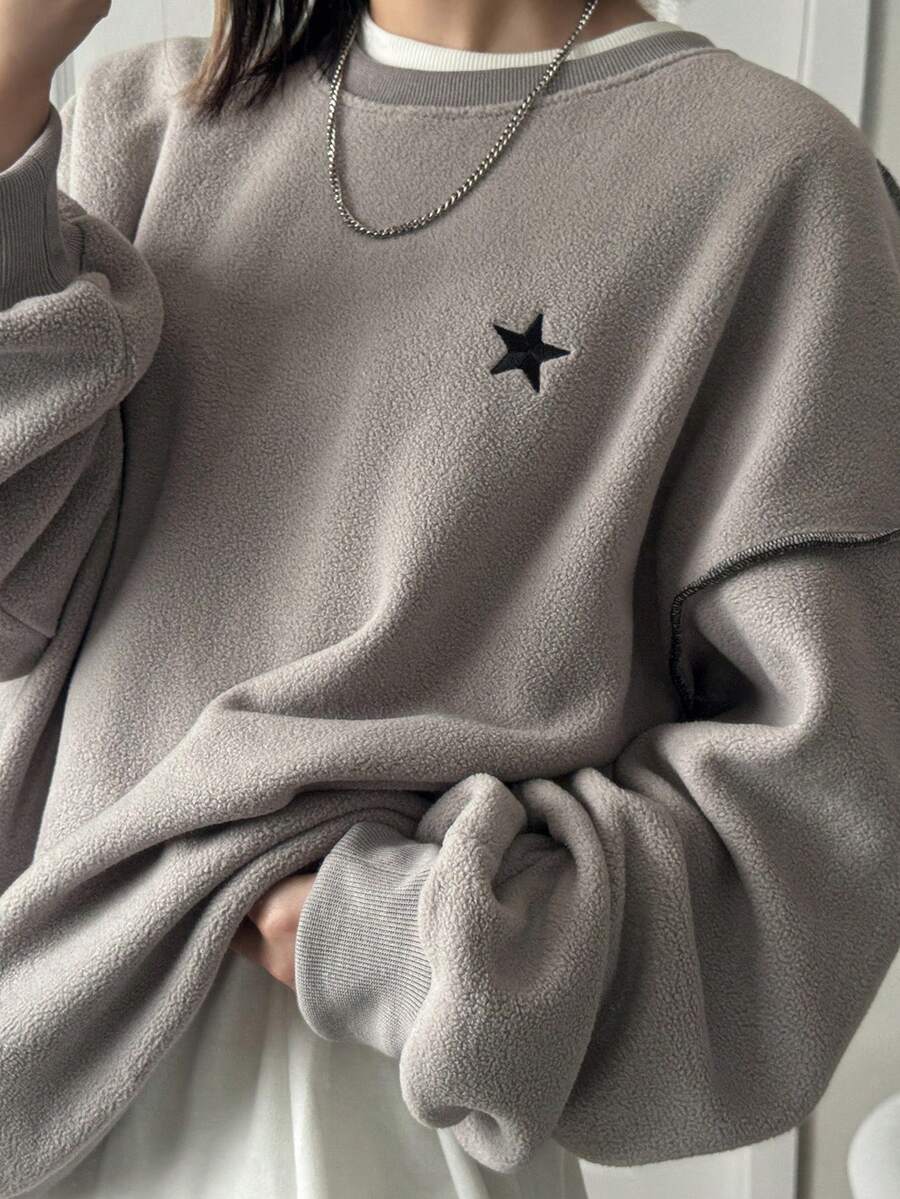 FRIFUL Women's Casual Colorblock Star Pattern Sweater, Autumn/Winter - Grey - View 1