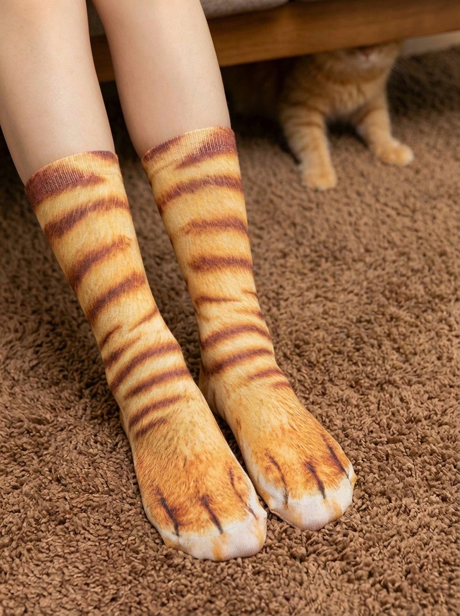 Joivida 3D Animal Socks – Digital Print, Realistic Cat/Dog Designs, Fun Leopard Print - Multicolor - View 1