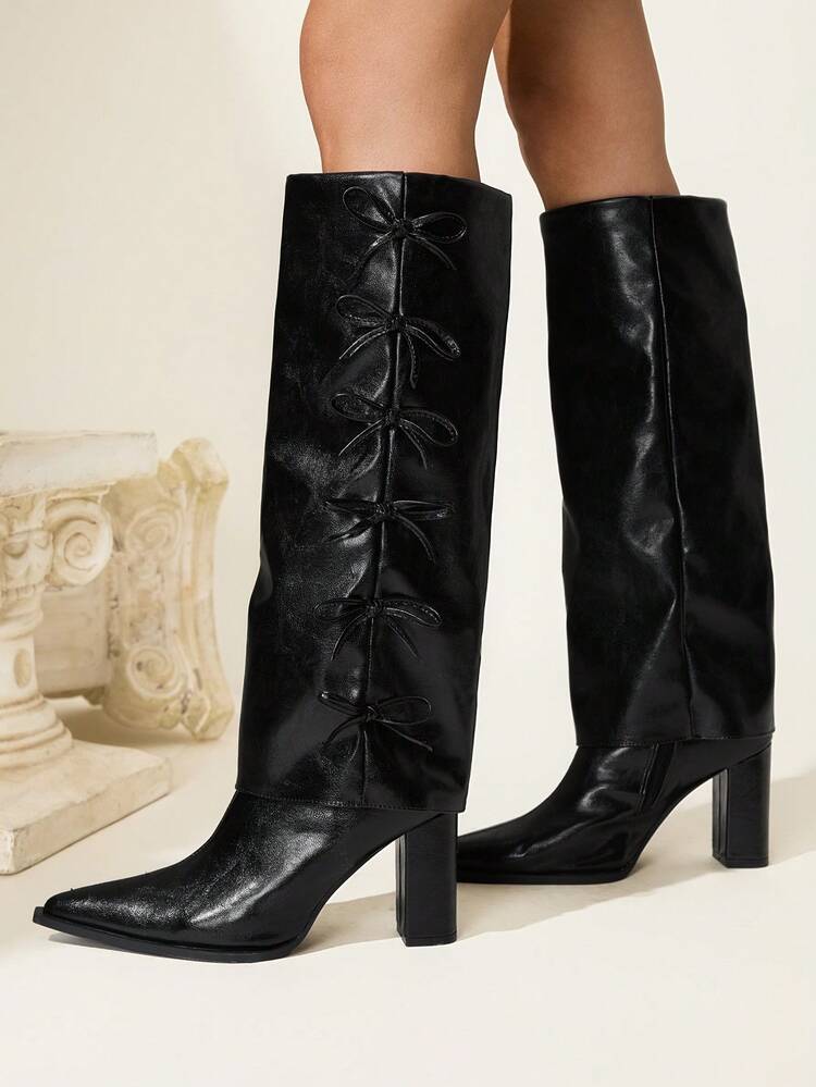 CUCCOO CHICEST Botas de tobillo con tacón grueso y decoración de lazo para mujer, estilo de moda para ir al trabajo