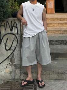 DAZY 男士圆领圆形印花休闲百搭日常通勤背心 - 白色 - 查看 4