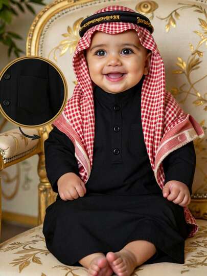 SHEIN 两件套男婴套装，传统纯白色半开襟立领衬衫和长裤，适合日常穿着、户外玩耍、上学、度假——可爱，适合家庭休闲、运动和聚会。