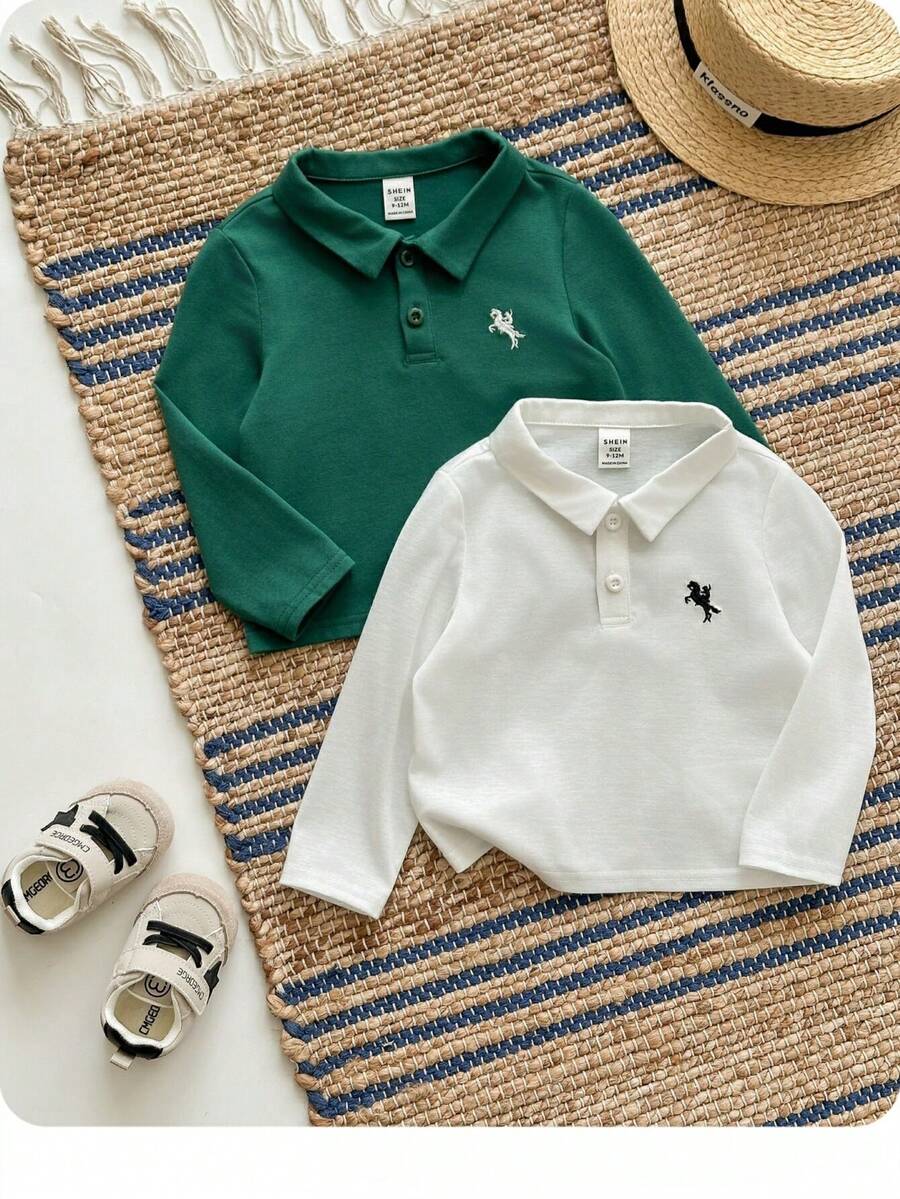 Bebeilu 2pcs Baby Boys POLO Shirt Top Two Sets, The Use Of Knitted Fabric, Loose Version Type, Moderate Thickness. POLO Collar Design Adds A Hint Of Elegance, Suitable For To Play, With Shorts And Sneakers, Like A Handsome Little Gentleman, Home Leisure, Wedding, Vacation, School Study, Performance Activities, To Participate In Parties - Multicolor - View 1