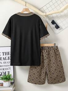 Vacaura 2件套休闲几何印花弹力腰宽松运动裤，适合青少年男孩，适合春、夏、秋季日常穿着、生日派对、校园活动、家庭聚会、正式场合。 - 彩色 - 查看 2