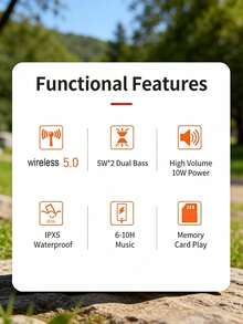 Teckwe 便携式无线音箱，防水，低音炮，FM收音机，AUX和TF音乐输入，迷你柱式音箱 - 彩色 - 查看 3