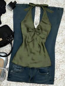 Glimmora 夏季新款露背褶皱腰带性感休闲度假女式背心