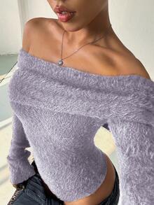 SHEIN Unity 加厚露肩高领长袖连体衣，秋冬季 - 淡紫色 - 查看 6