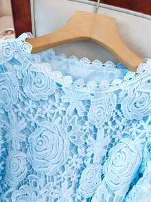 GlowEve CURVE Áo kiểu ren màu trơn thanh lịch dành cho người có vóc dáng lớn, thích hợp mặc đi làm. - Màu xanh nhạt - Xem 4