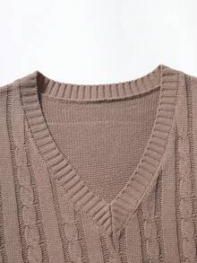 Manfinity Homme Chaleco de punto de unicolor con cuello en V casual y versátil para hombres - Caqui - Ver 4