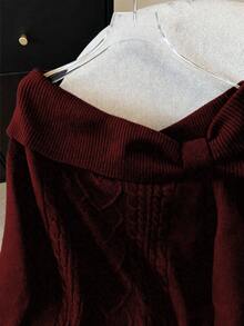 GlowEve CURVE 女士优雅宽松露肩大码毛衣，适合外出和婚礼宾客穿着，秋冬季 - 酒紅色 - 查看 6