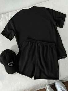 Manfinity Homme 男士灰色袖口T恤套装 - 黑色 - 查看 2