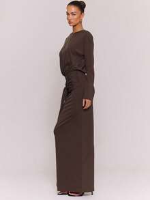 MUSERA Gaun Maxi Panjang Berpotongan Pas Badan dengan Detail Drape, Elegan untuk Musim Semi dan Musim Panas, Acara Liburan. - Chocolate Brown - View 3
