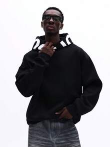 SUMWON Áo hoodie dài tay màu đen in chữ trắng nổi bật, kiểu dáng thường ngày năng động, phù hợp cho phong cách đường phố. - màu đen - Xem 3