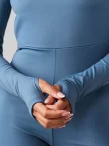 MISSGUIDED Long Sleeve Open Back Bodysuit Playsuit With High Neck And Fitted Silhouette - Blue - View 6