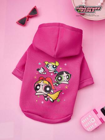 THE POWERPUFF GIRLS X PETSIN 1 pieza Sombrero con capucha de estilo casual de otoño/invierno grueso y cálido con estampado de niña de ojos grandes de dibujos animados para mascotas, color rojo rosa