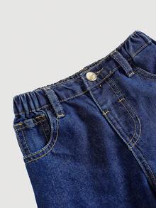 SHEIN Firerie Kids 2件套女童藏蓝色牛仔无袖背心和宽松裤 - 深色水洗藍 - 查看 8