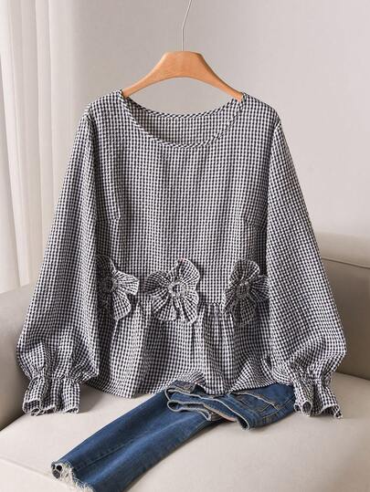 CosyJoli 大码女式休闲碎花长袖衬衫，优雅宽松版型上衣，春秋季女士服装