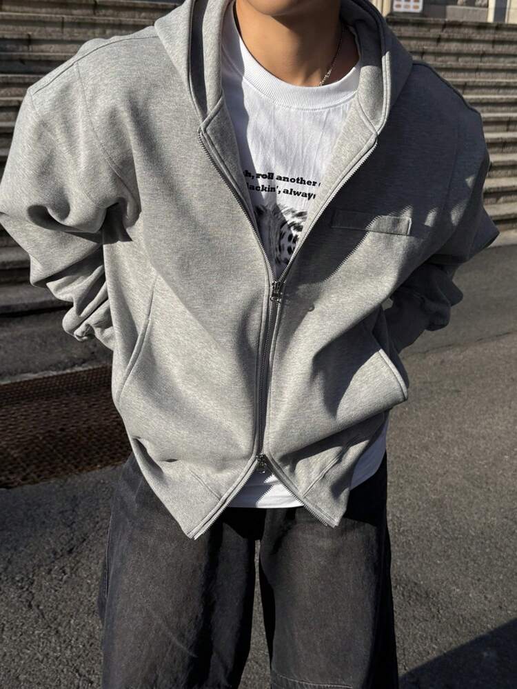 Men's Thick Solid Gray Jacket And Coat, Autumn/Winter