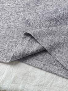 SHEIN Teen Girl All-Match Casual Versatile Solid White Knit Round Neck Loose Long Sleeve Lace Bow T-Shirt Top, Back-To-School, Cute Suitable For All Seasons , Spring, Summer, Autumn, Winter Cute Top - Grey - View 7