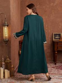 Al Najma Vestido largo y holgado con estampado floral de patchwork, elegante y casual, adecuado para primavera y otoño, tallas grandes para mujeres - Verde - Ver 2