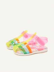 Cozy Pixies 1双时尚百搭可爱夏季沙滩度假透明撞色休闲平底凉鞋，适合婴幼儿女童 - 彩色 - 查看 5
