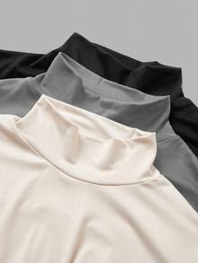 SHEIN BASICS 3件套纯色针织长袖修身高领迷你连衣裙（女款） - 黑色 - 查看 3