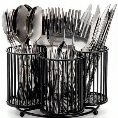 Organizator de tacâmuri de bucătărie rotativ la 360°, organizator de ustensile, organizator de tacâmuri cu 4 compartimente, suport pentru ustensile de blat pentru spatulă, cuțite, linguri și furculițe, suport pentru tacâmuri de blat pentru petrecere