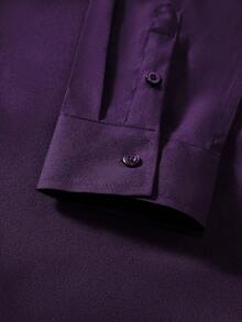 Manfinity Mode Men's Business Commuting Regular Length Purple Semi-Sheer Shirt Sleeve Button Front Shirt Dark Purple Shirt Men Dress Shirts Long Sleeve Purple Dress Shirt Men Slim Fit Dress Shirt Men Fitted Men Shirt - Purple - View 7
