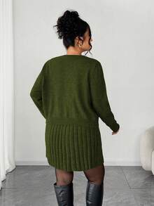 Elenzga Đầm không tay thanh lịch dành cho nữ kèm áo khoác cardigan dài tay, bộ đồ dệt kim dáng rộng cỡ lớn, áo khoác ngoài, trang phục mùa đông - xanh quân đội - Xem 2