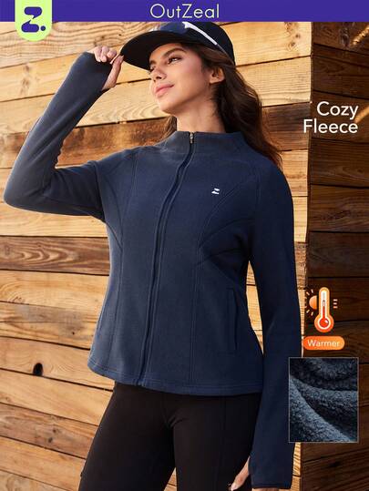 OutZeal Women Warm Fleece Pockets Thumb Hole Outdoor Fleece Jacket Fall Winter