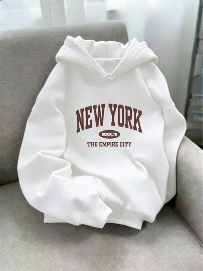 Sudadera con capucha gruesa para mujer,blusa para mujer,sudadera de moda con impresión de letras "Ciudad Imperio de Nueva York",abrigo casual para mujer