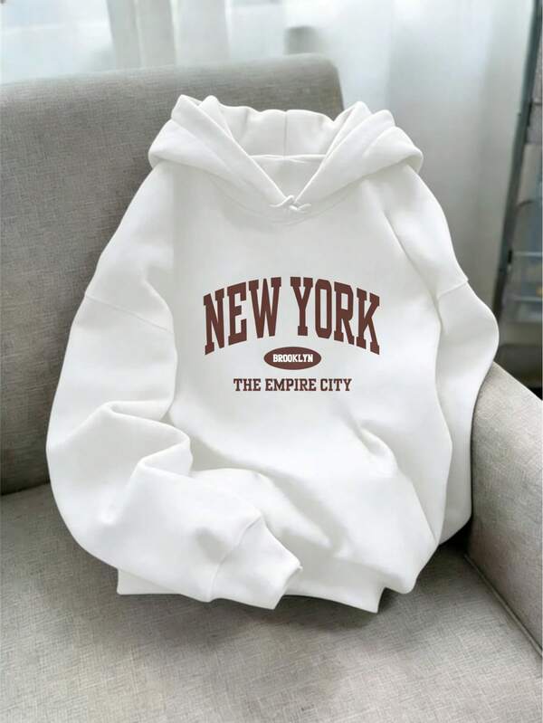 Sudadera con capucha gruesa para mujer,blusa para mujer,sudadera de moda con impresión de letras "Ciudad Imperio de Nueva York",abrigo casual para mujer