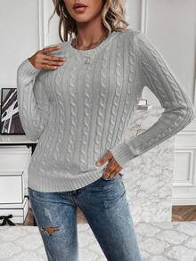 Pariaura Casual Solid Color Crew Neck Sweater, Autumn/Winter - Grey - View 6
