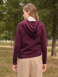 SHEIN In My Nature Women's Solid Color Regular Fit Raglan Sleeve Hooded Sweater - Coffee Brown - View 2