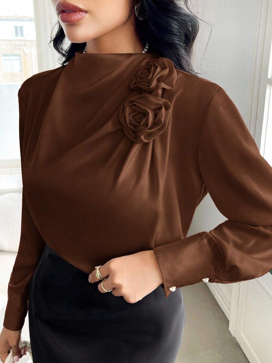 Modelyn Women's Daily Casual Shirt Coffee Brown Top - Coffee Brown - View 1