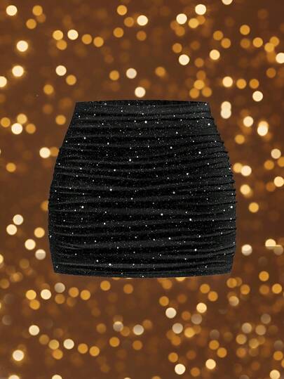 SHEIN MOD Minifalda ajustada de cintura baja con pliegues, estilo minimalista casual, adecuada para fiestas