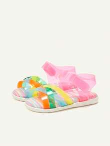 Cozy Pixies 1 Đôi dép đế bằng hở mũi thời trang đa năng dễ thương cho kỳ nghỉ hè trên bãi biển trong suốt nhiều màu sắc giản dị cho bé gái mới biết đi - Nhiều màu - Xem 5