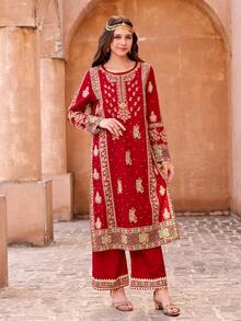 阿巴雅长袍少女民族风连衣裙，优雅礼服，精致刺绣，适合春秋季婚礼和宴会。 - 彩色 - 查看 8