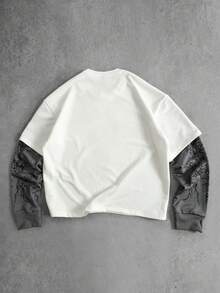 ROMWE MEN Men's Cross Print 2 In 1 Long Sleeve Crew Neck Casual T-Shirt - Grey - View 2