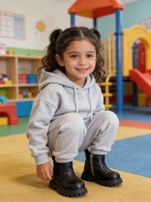 Otoño invierno nuevos niños botas botas individuales british wind niñas moda caliente suela suave botas de cuero moda antideslizante adecuado para combinar con una variedad de estilos de ropa - Negro - Ver 6