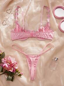 Crystal Vow 2pcs Women's Sexy Underwear Set, Wireless Push-Up Bra And Thong Panty - Pink - View 2