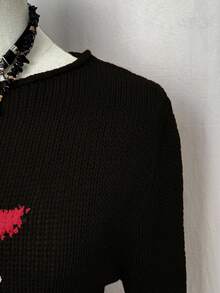 EgrlEra 女士休闲星形图案毛衣，秋冬款 - 黑色 - 查看 3