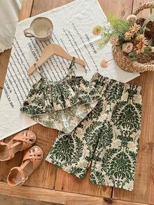 SHEIN 女婴休闲度假印花吊带背心和松紧腰裤套装 - 彩色 - 查看 8