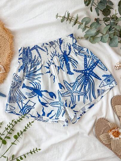 Travachic Marine Life Pattern Casual Shorts
